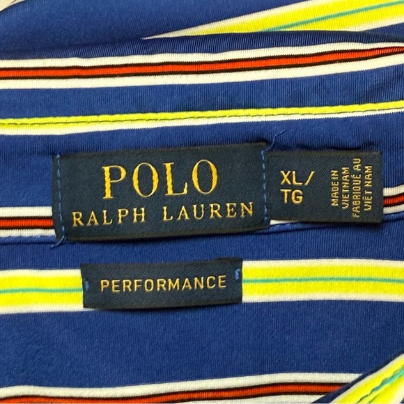Polo Ralph Lauren Performance Stripe Short Sleeve Polo Shirt‎ XL Blue Yellow Red - Picture 5 of 8